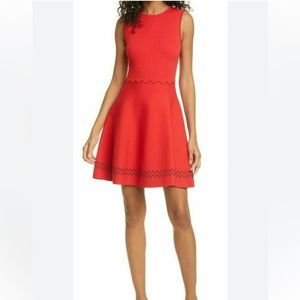 TED BAKER CLOEEI SKATER RED DRESS, Medium LIKE NEW